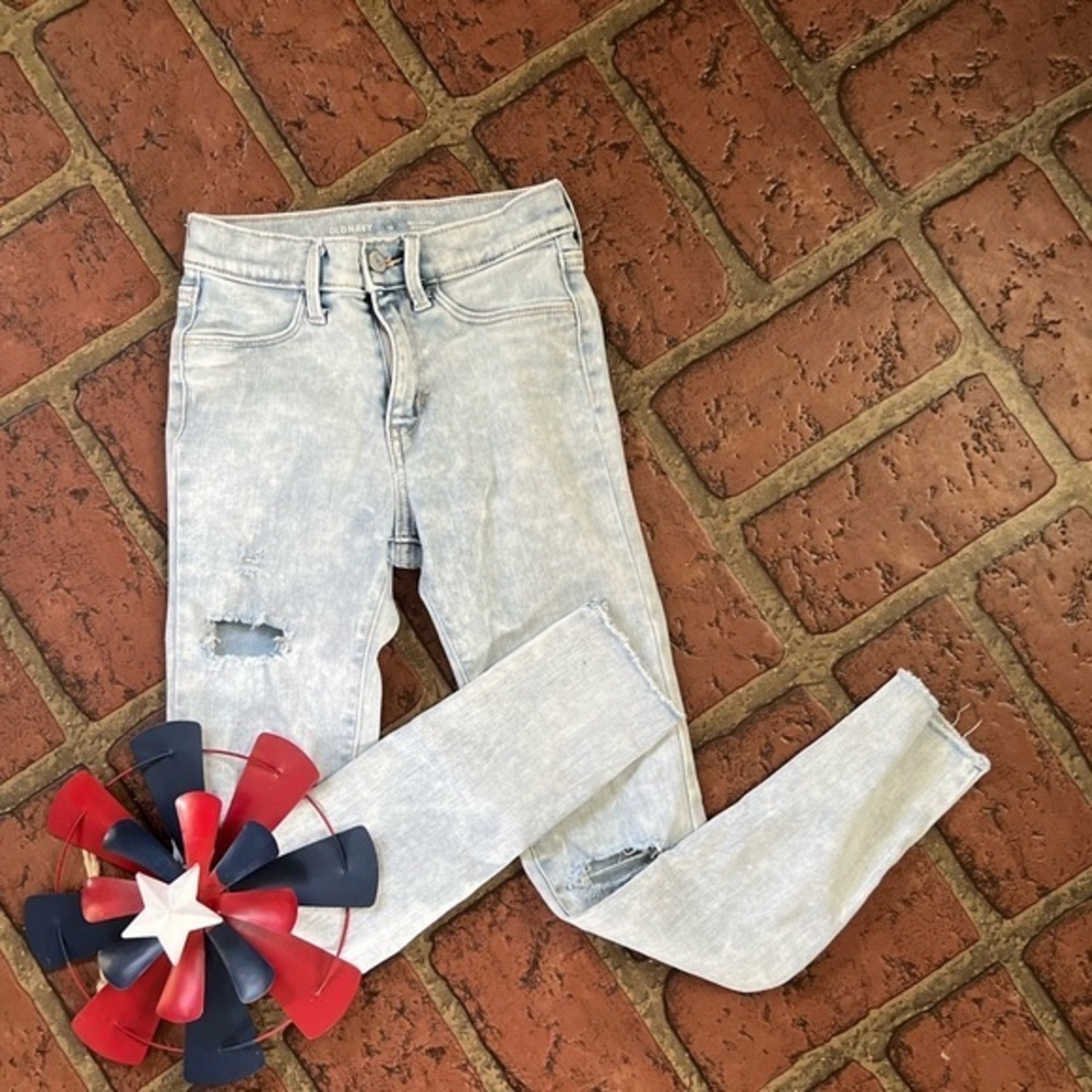Old Navy adjustable waist light wash distressed denim Jeggings jeans A10-50